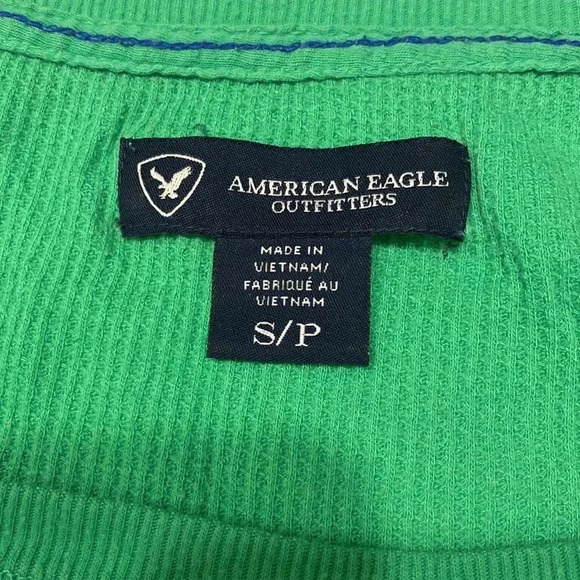 American Eagle Outfitters Vintage Ribbed Green Pullover Logo Front Crewneck S - Picture 3 of 7